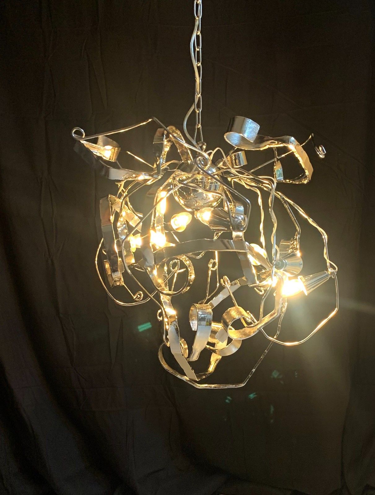 photo vinterior Metal Chandelier W/ Six Lights Possibly A Delphinium By Brand Van Egmond