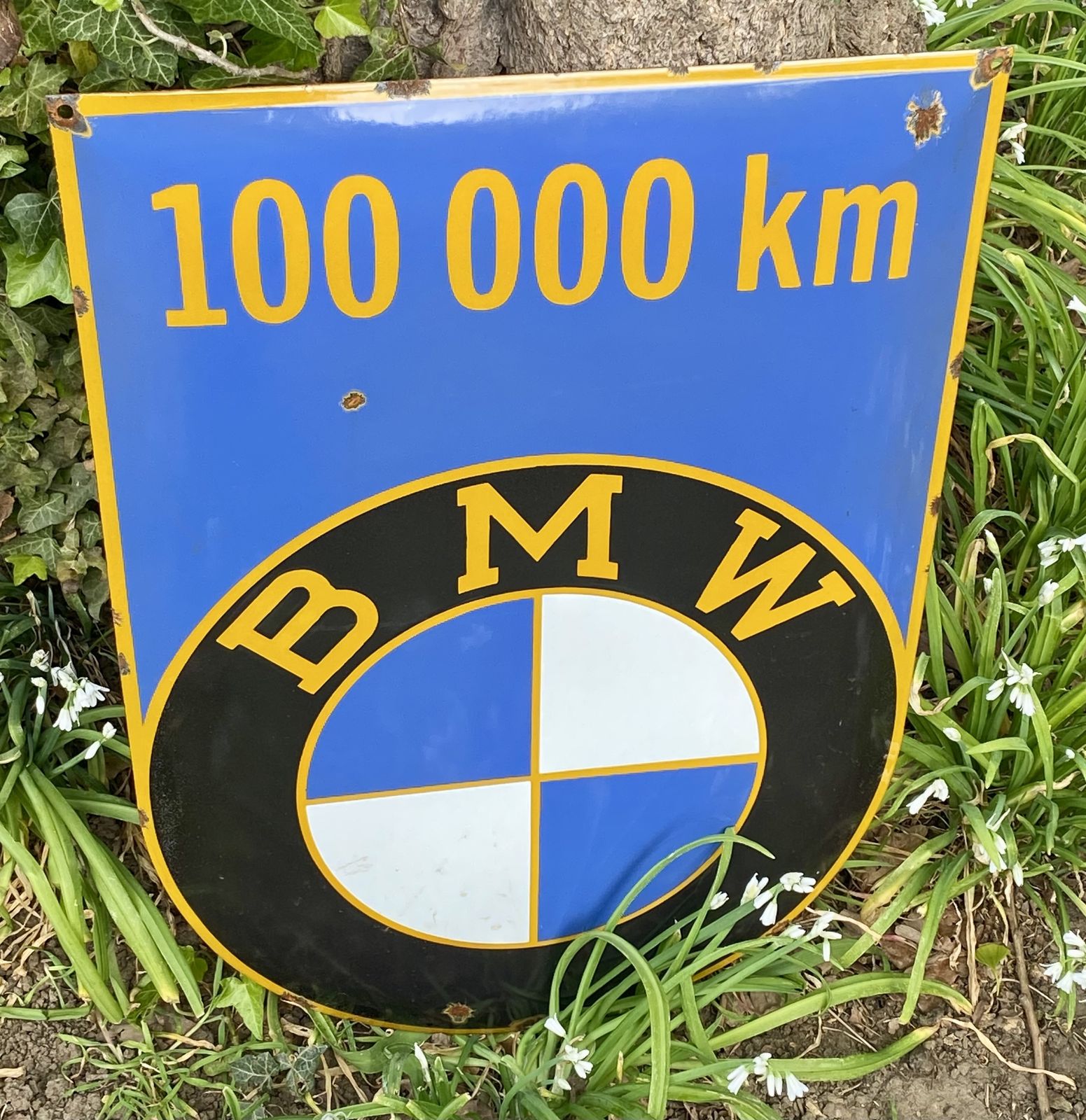 Rare Large Enamel Metal Bmw 100,000 Km High Mileage Award Sign Dealer Dealership Garage Workshop Classic Car Auto Club photo 349.0