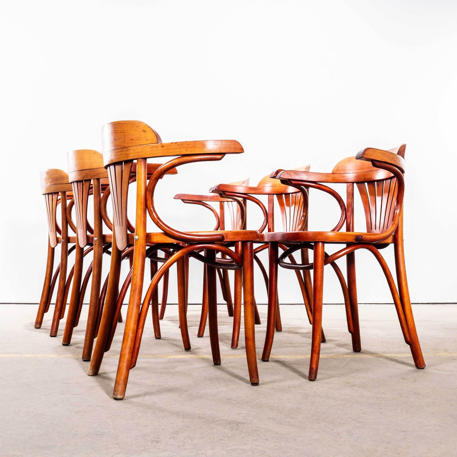 1970’s Honey Red Fan Back Dining Armchairs photo for sale
