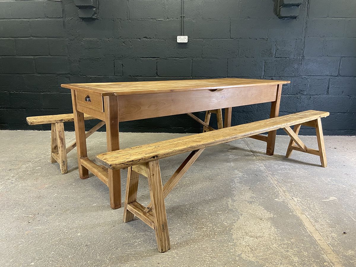 Pair Of Rustic French Pine Farmhouse Benches photo furniture