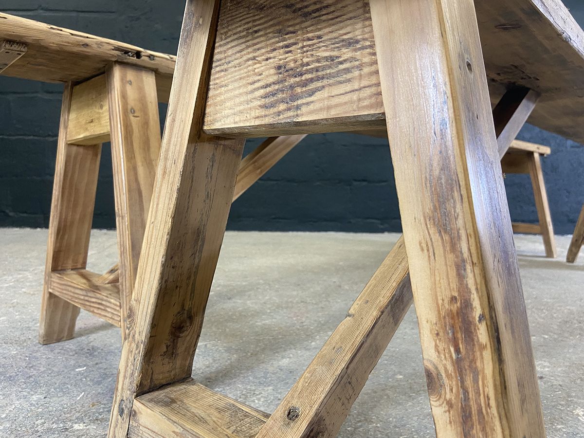 photo buy Pair Of Rustic French Pine Farmhouse Benches