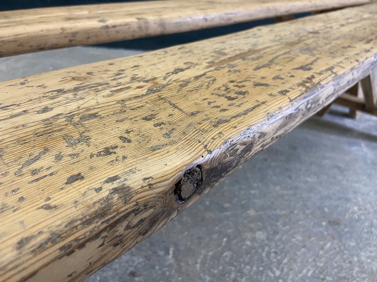 photo vintage Pair Of Rustic French Pine Farmhouse Benches