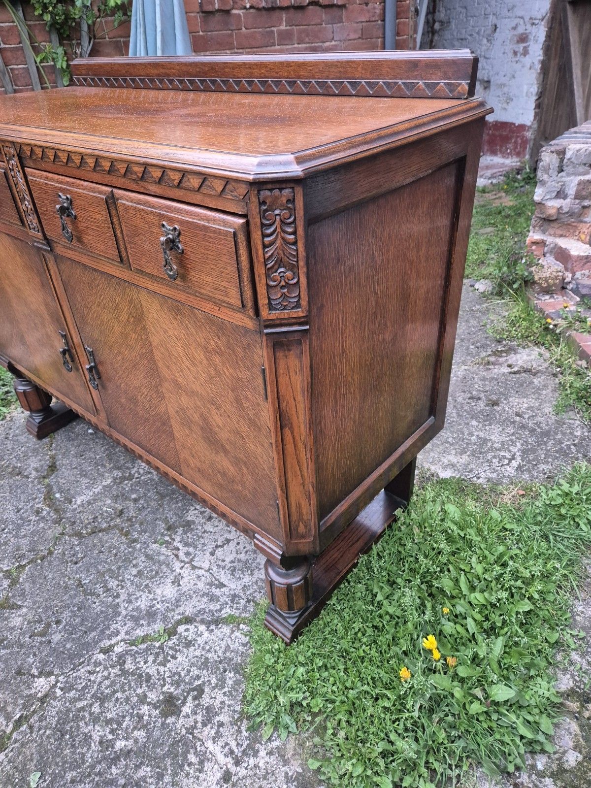 Gorgeous Antique Oak Sideboard With 2 Drawers And 2 Cupboards photo vinterior