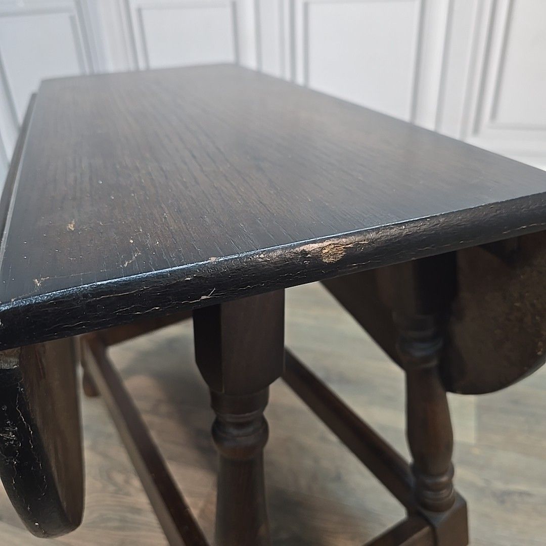photo for sale Vintage Drop Leaf Table Oak Turn Top Coffee Occasional Side Table Retro Wooden