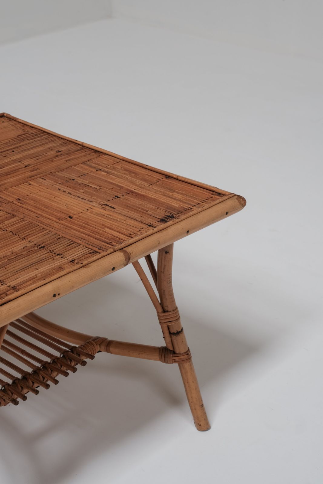 Square Vintage Rattan Side Table photo for sale