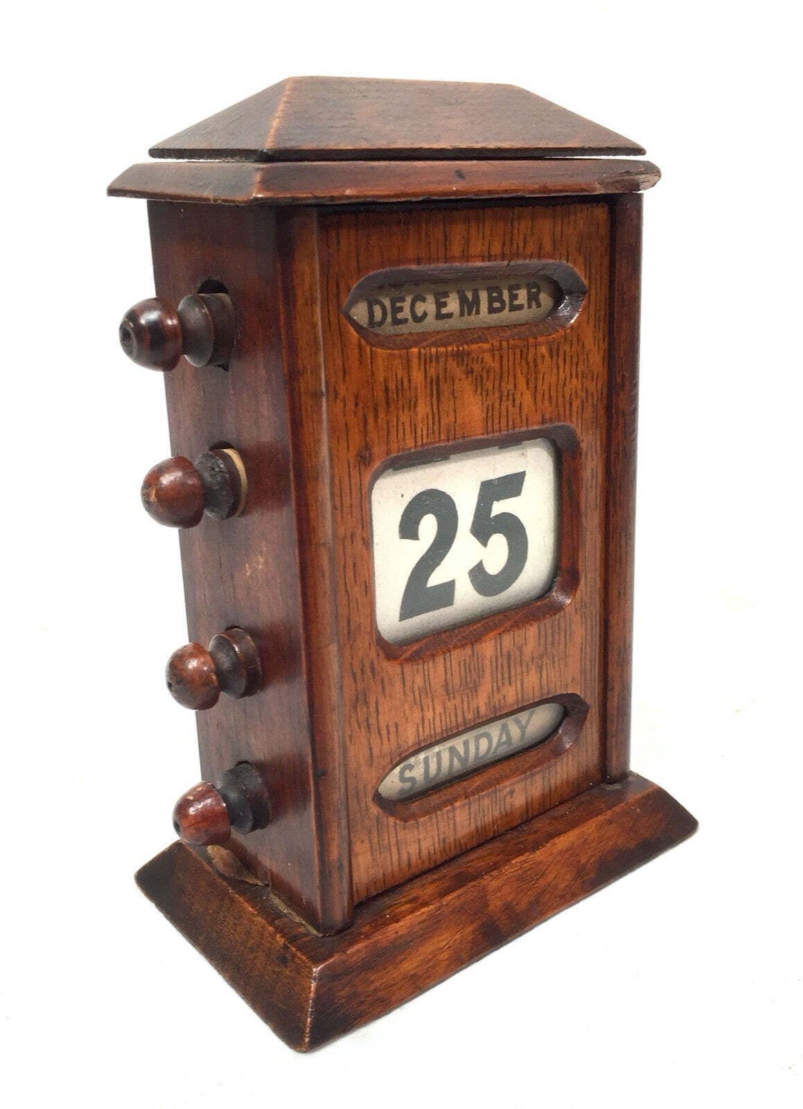 Antique Wooden Office Tabletop Perpetual Desk Calendar / Working C.1930 Art Deco