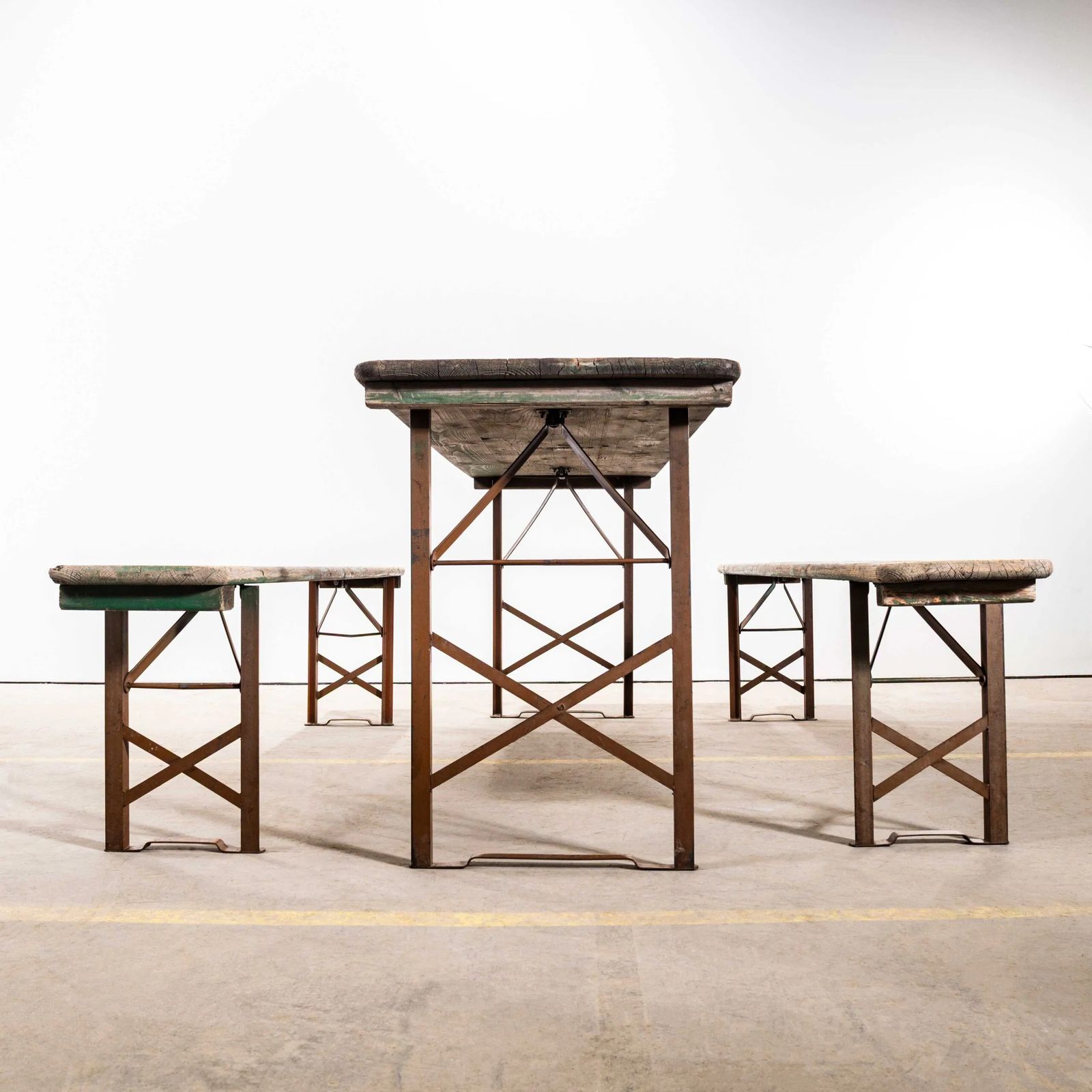 1950’s Green Ex Army Large French Folding Bench & Table Set photo vintage