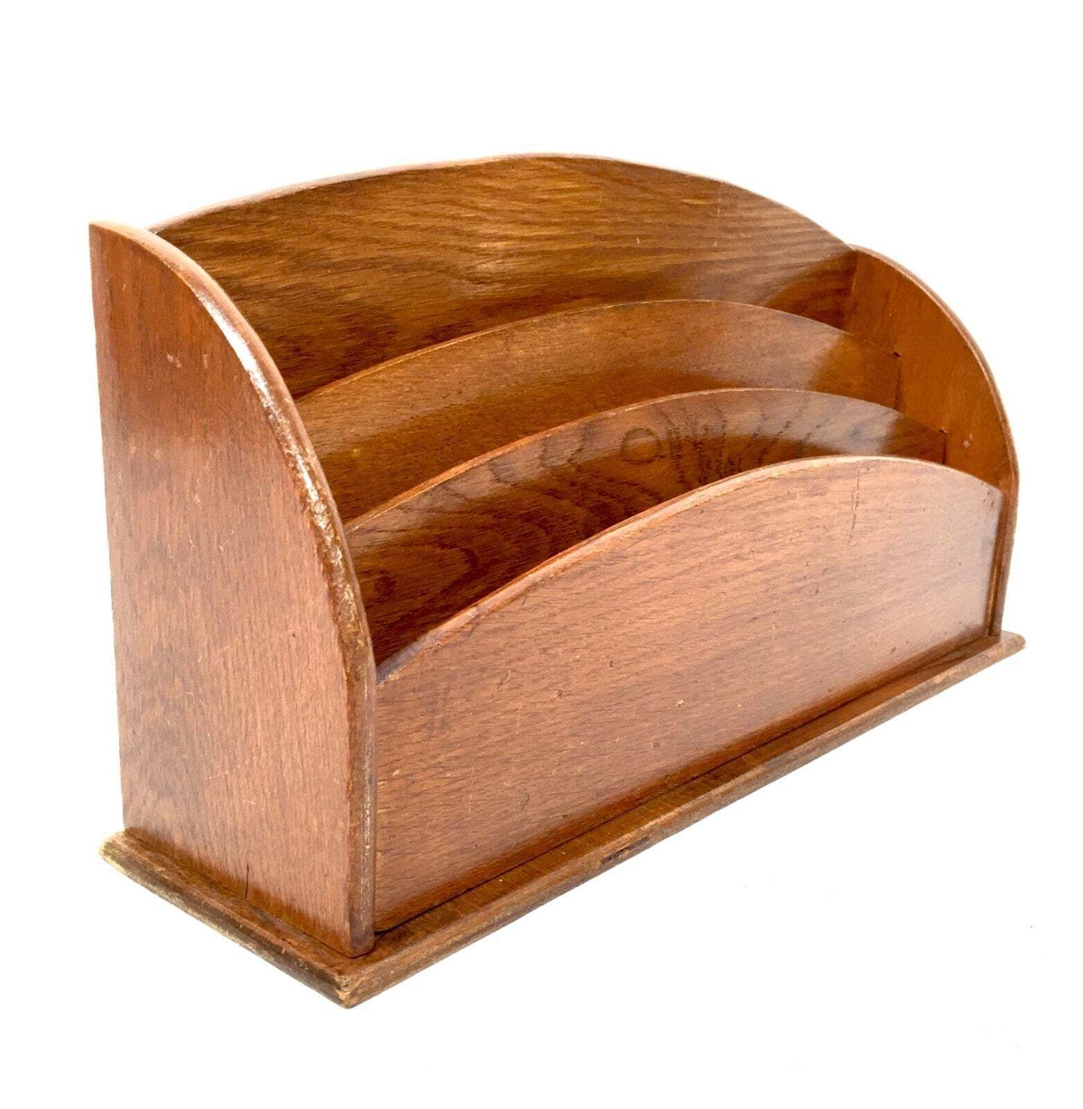 Antique Wooden Oak Desktop Letter Rack / Stationery Holder Early 20th Century photo 69.0