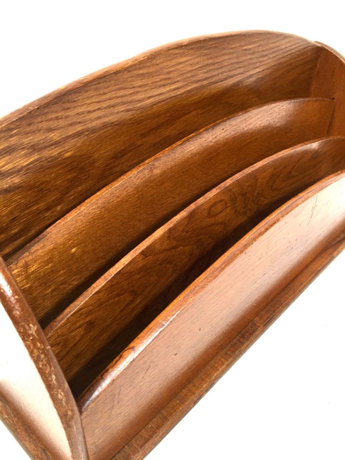 Antique Wooden Oak Desktop Letter Rack / Stationery Holder Early 20th Century photo vinterior