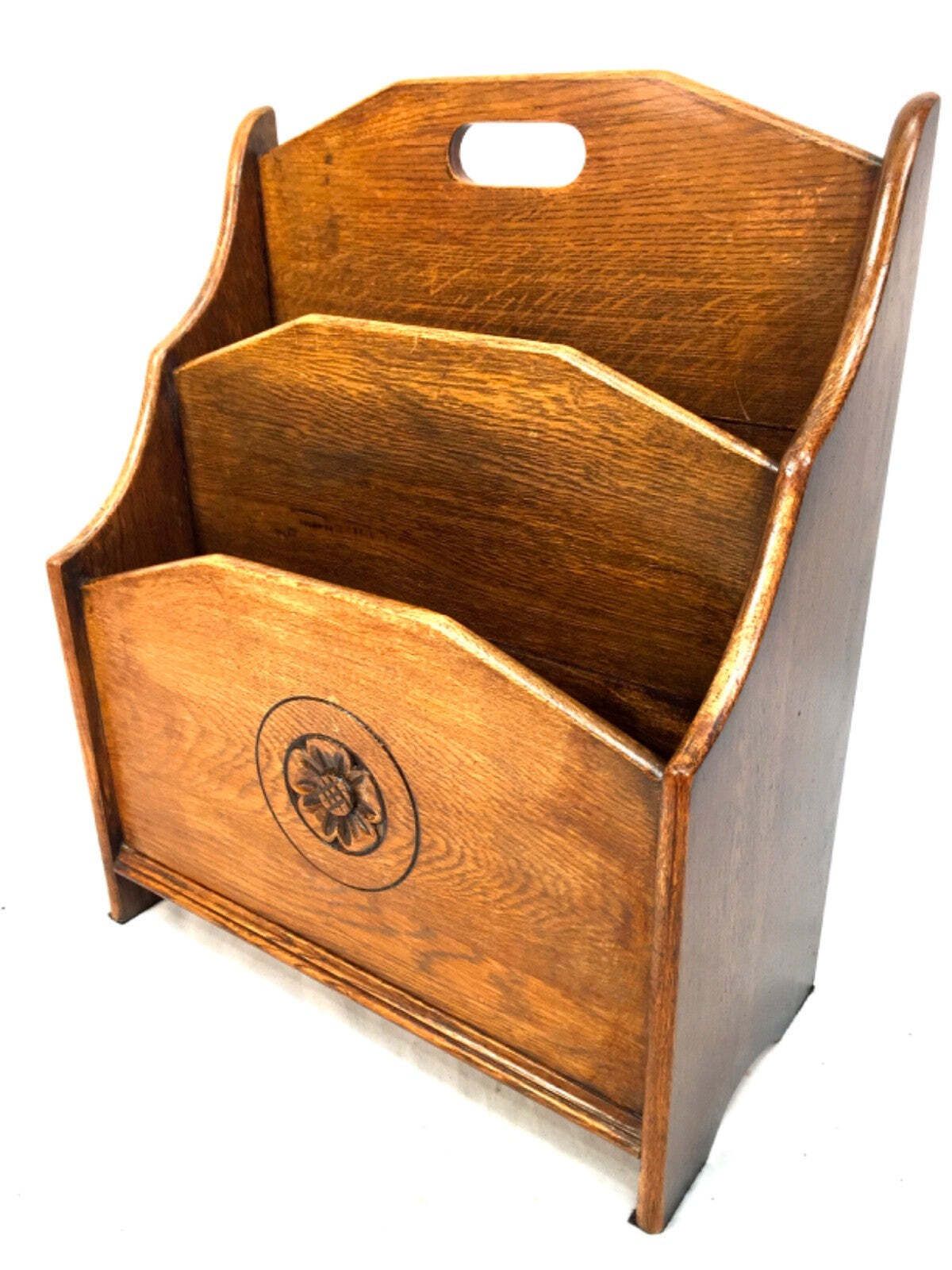 Antique Wooden Oak Arts & Crafts Magazine Rack / Newspaper Holder Display C.1920 photo furniture