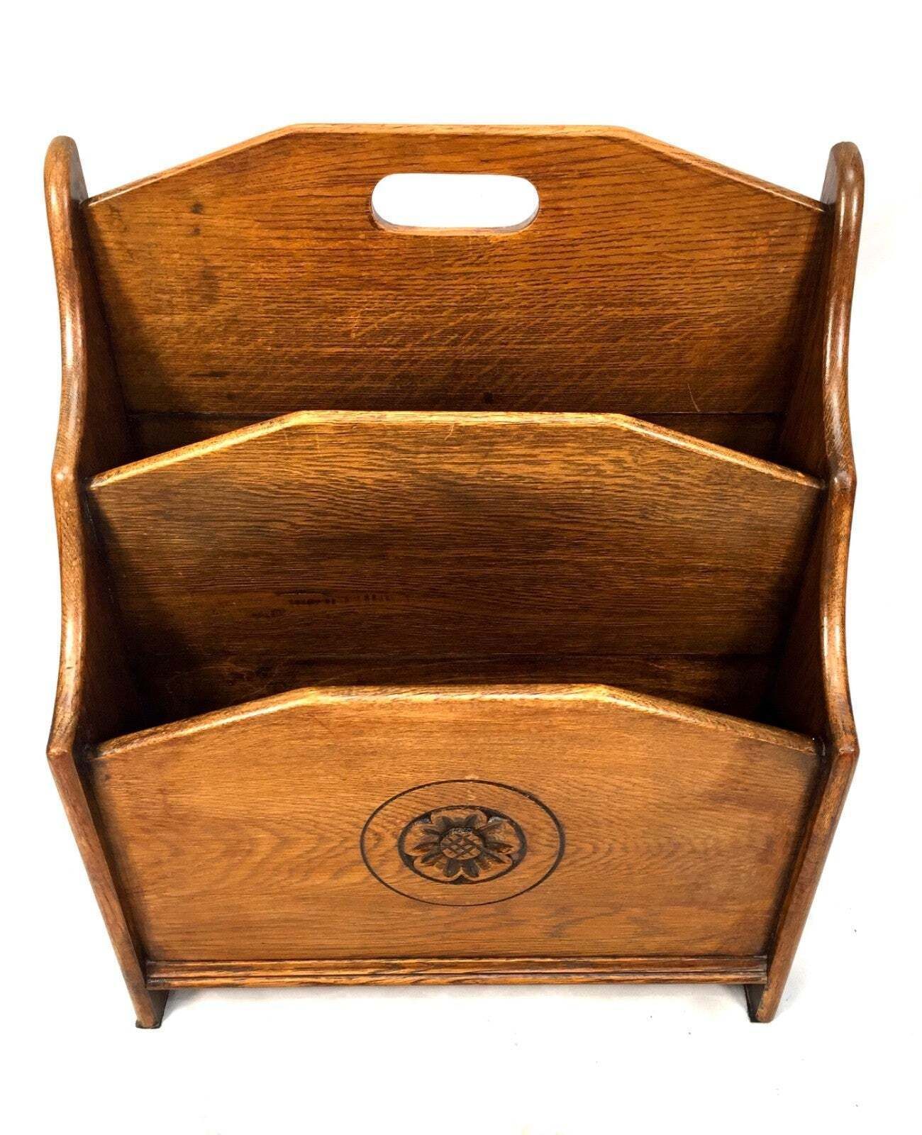 Antique Wooden Oak Arts & Crafts Magazine Rack / Newspaper Holder Display C.1920 photo for sale