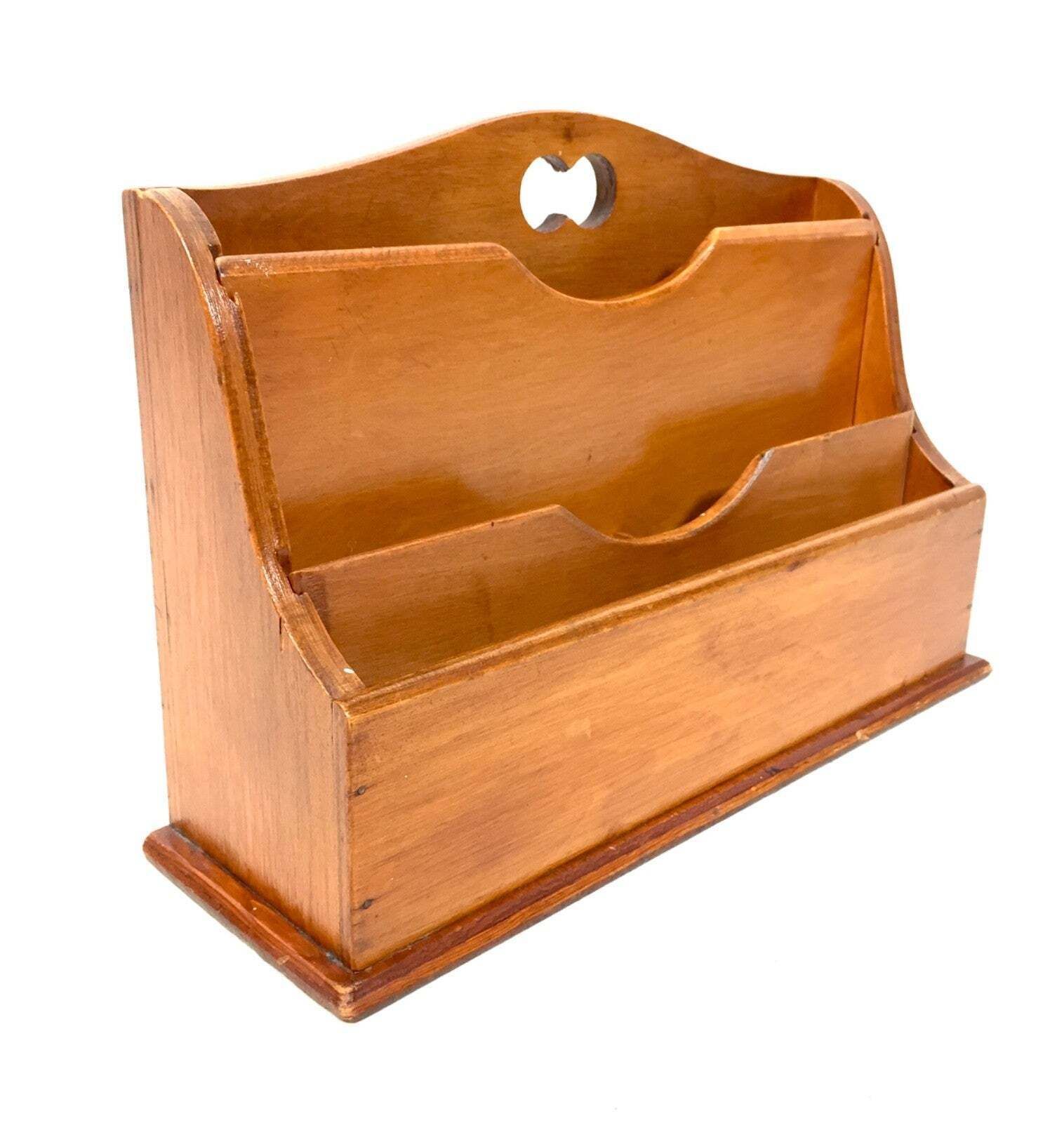 Antique Wooden Desktop Letter Rack / Stationery Holder Mid 20th Century C.1950s photo for sale