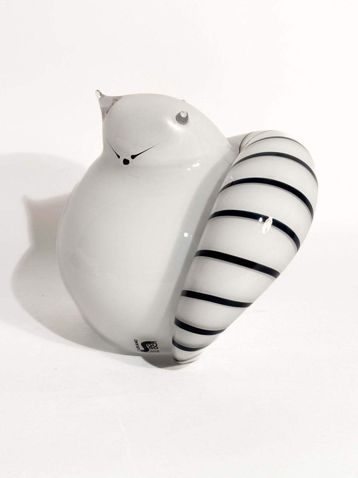 Seguso 1990s Black And White Murano Glass Cat Sculpture photo Art
