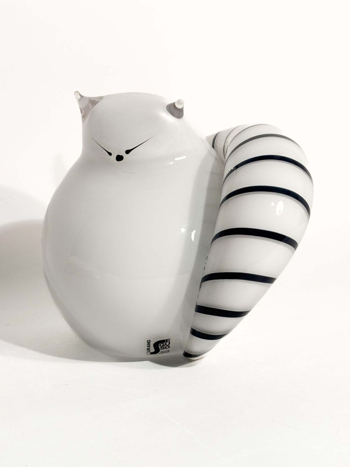 Seguso 1990s Black And White Murano Glass Cat Sculpture photo vinterior