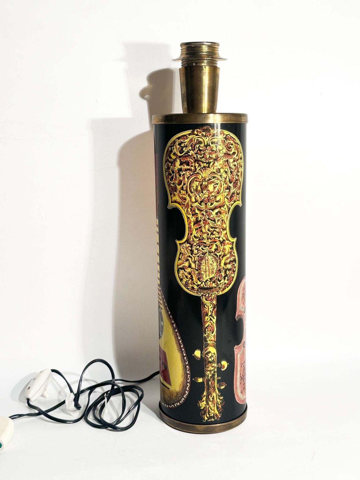 Pair Of Cylindrical Lamps With Musical Instruments By Piero Fornasetti, 1950s photo vinterior
