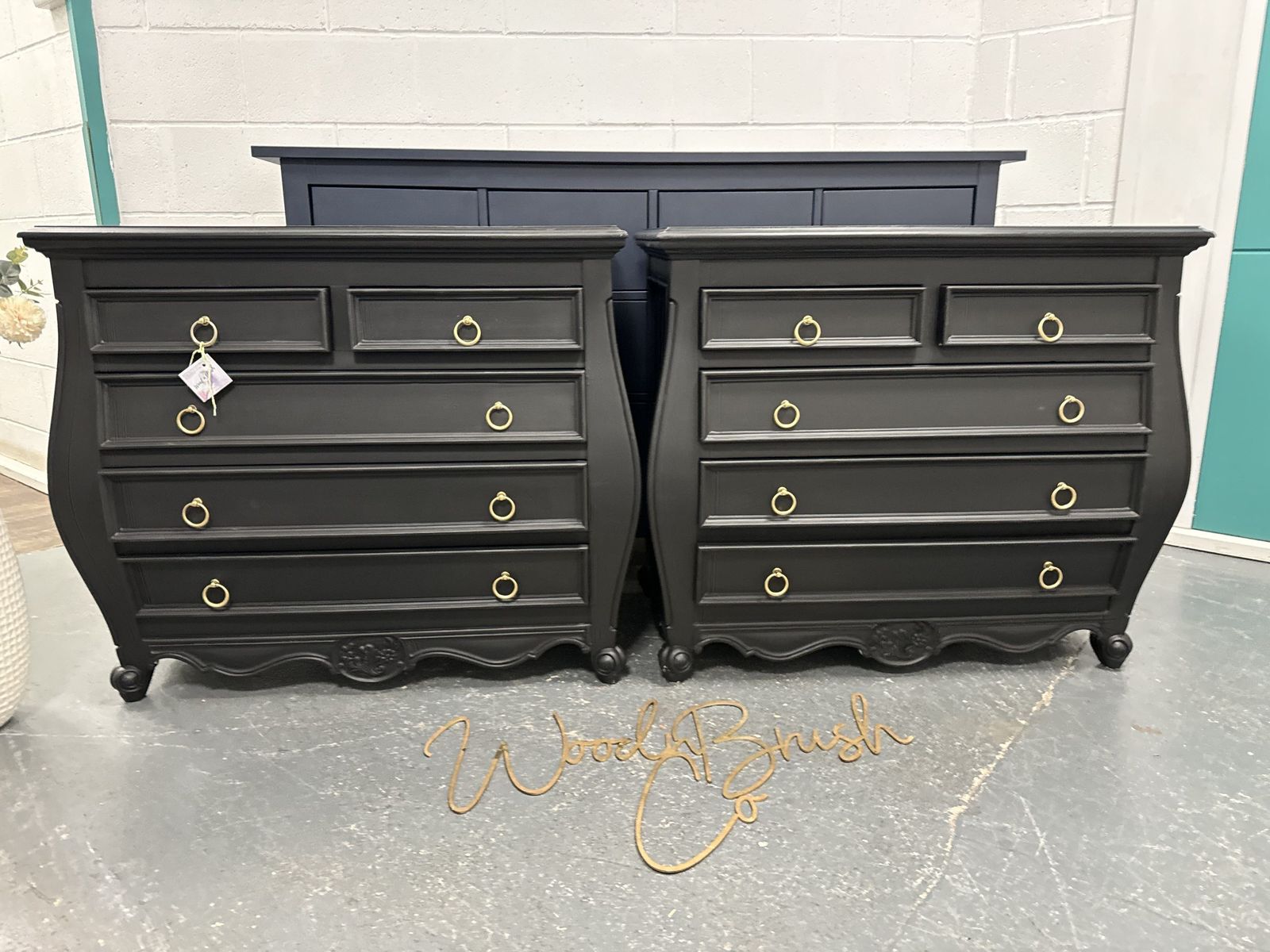Pair Of French Bombe Black Chest Of Drawers Bedside Tables Painted Bespoke photo for sale