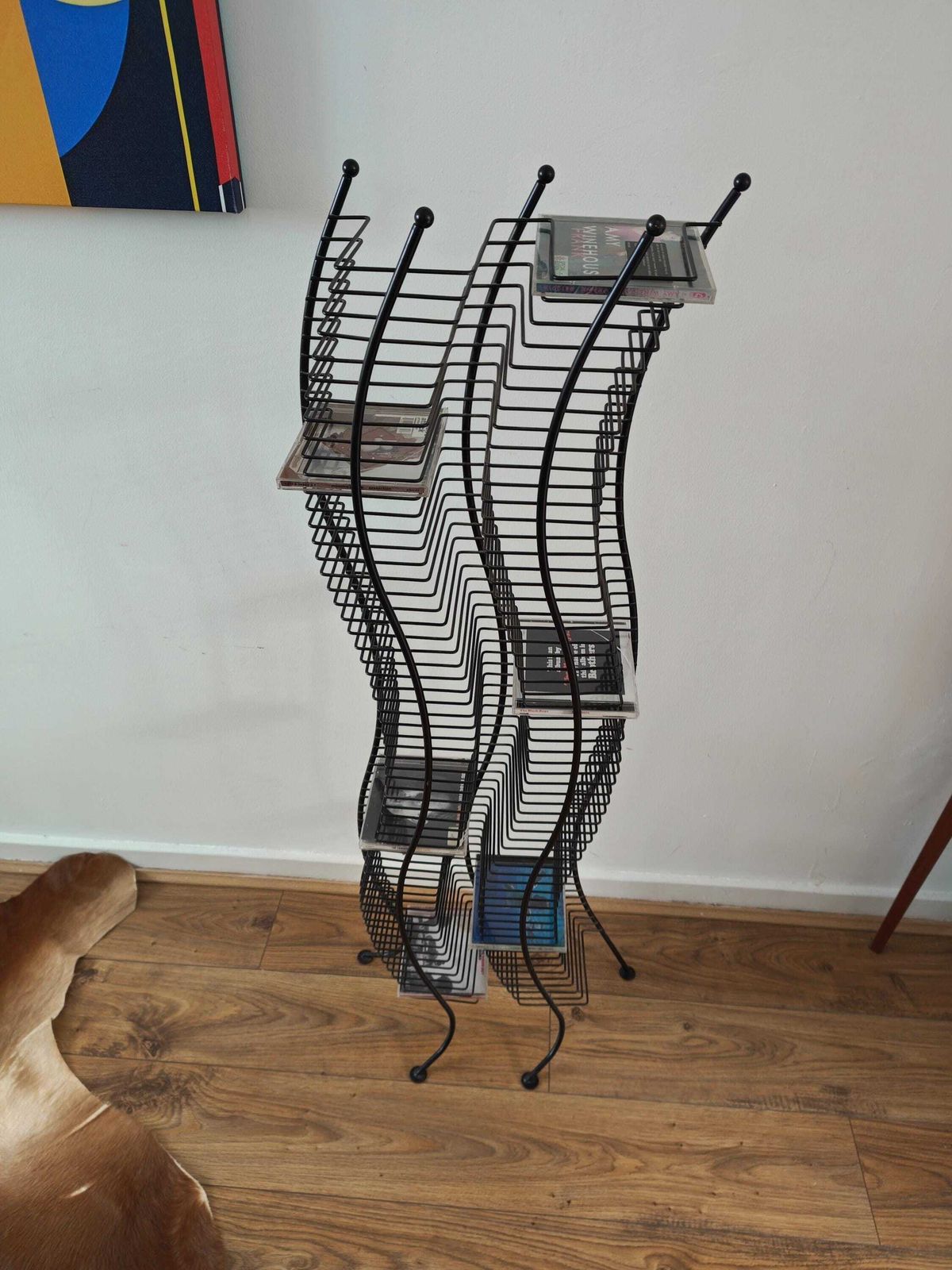 Huge Wavy Wire Cd Tower, Post Modern, Black Metal, Very Tall Holds 120 Cds 1990s Y2k Vintage. photo for sale