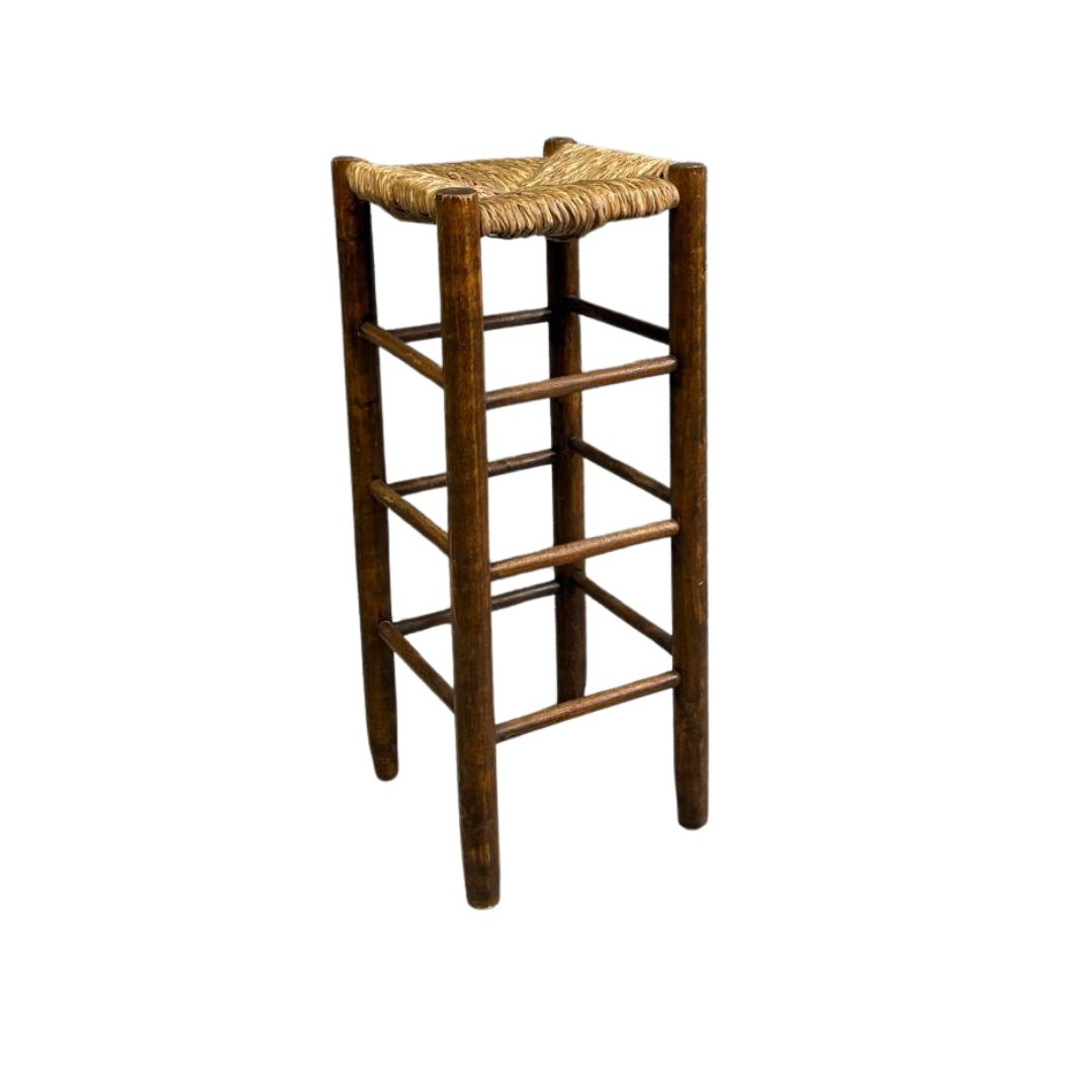 Bar Stool Rustic Style Solid Wood Rush Seat photo furniture