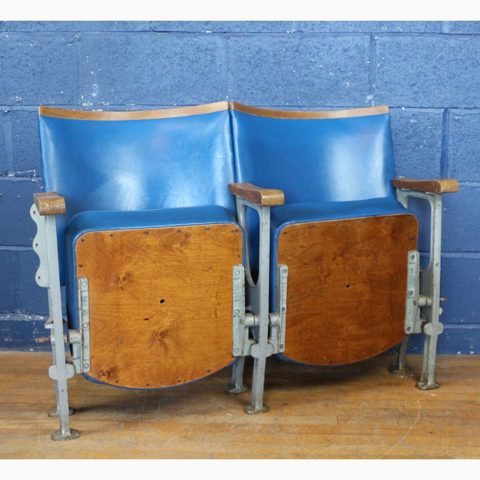 A Pair Of Art Deco C1930s Cinema Theatre Seats Blue Leather