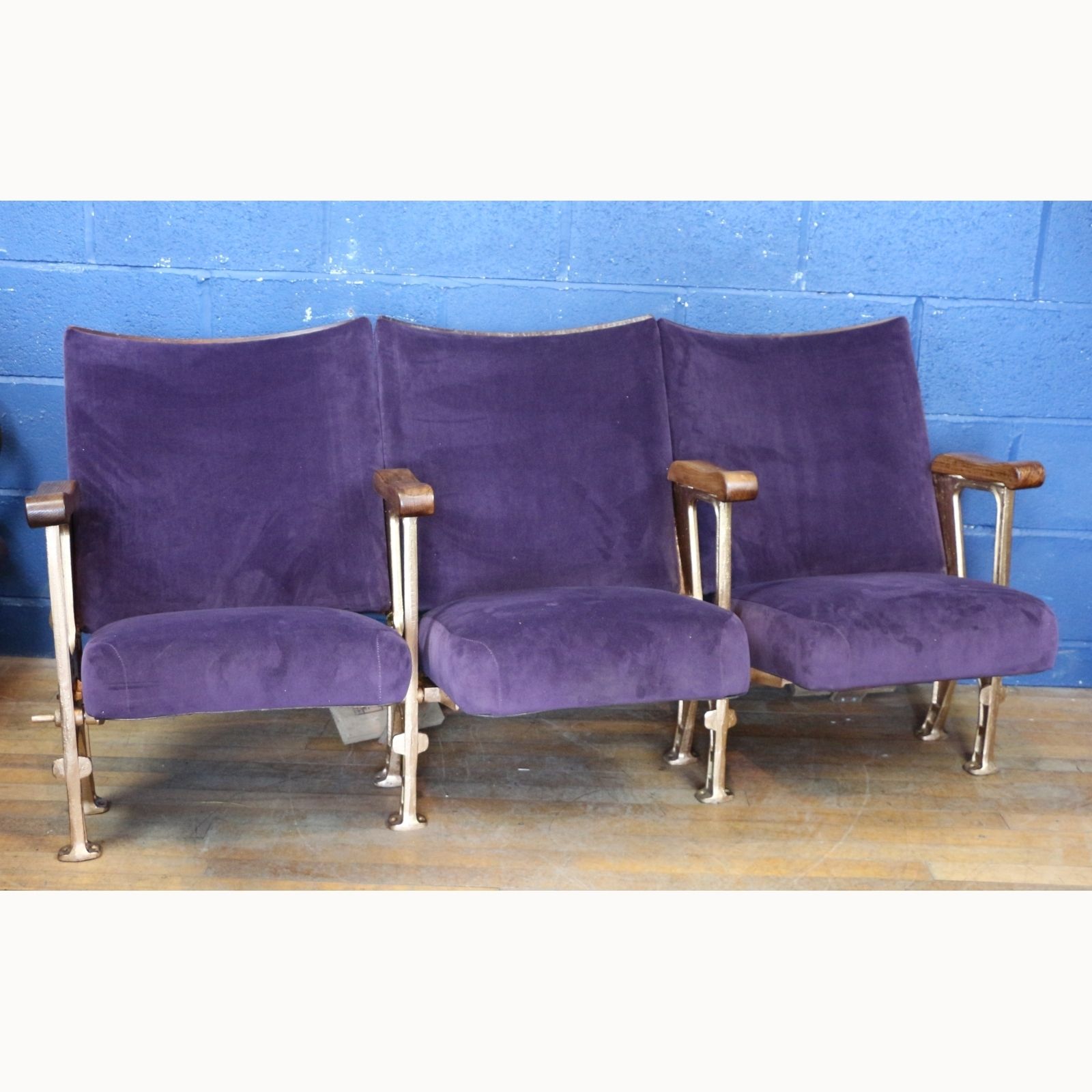 A Row Of Three Art Deco C1930s Cinema Theatre Seats Purple Velvet photo furniture