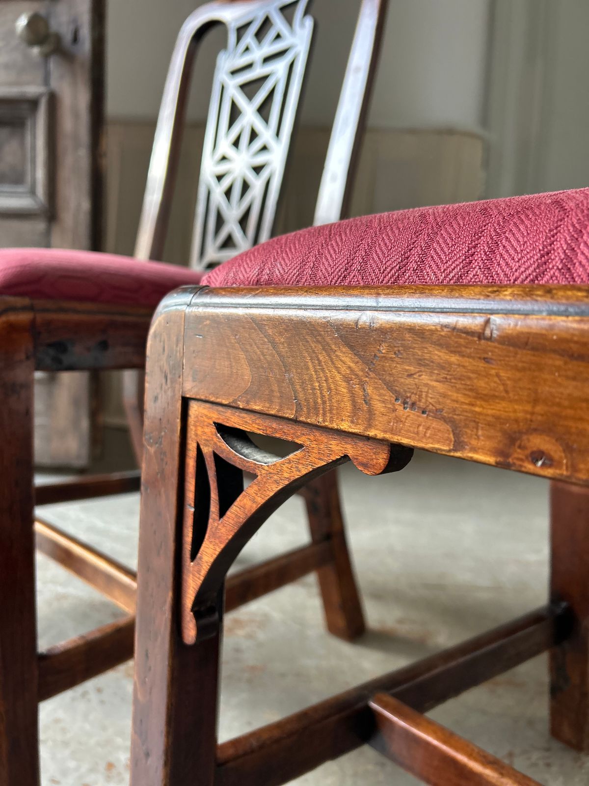 photo for sale Pair Of 18th Century Chinese Chippendale Side Chairs In Fruitwood
