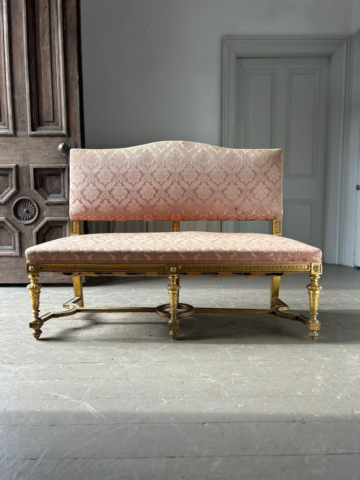 19th Century Carved Gilt Wood Hall Bench photo furniture