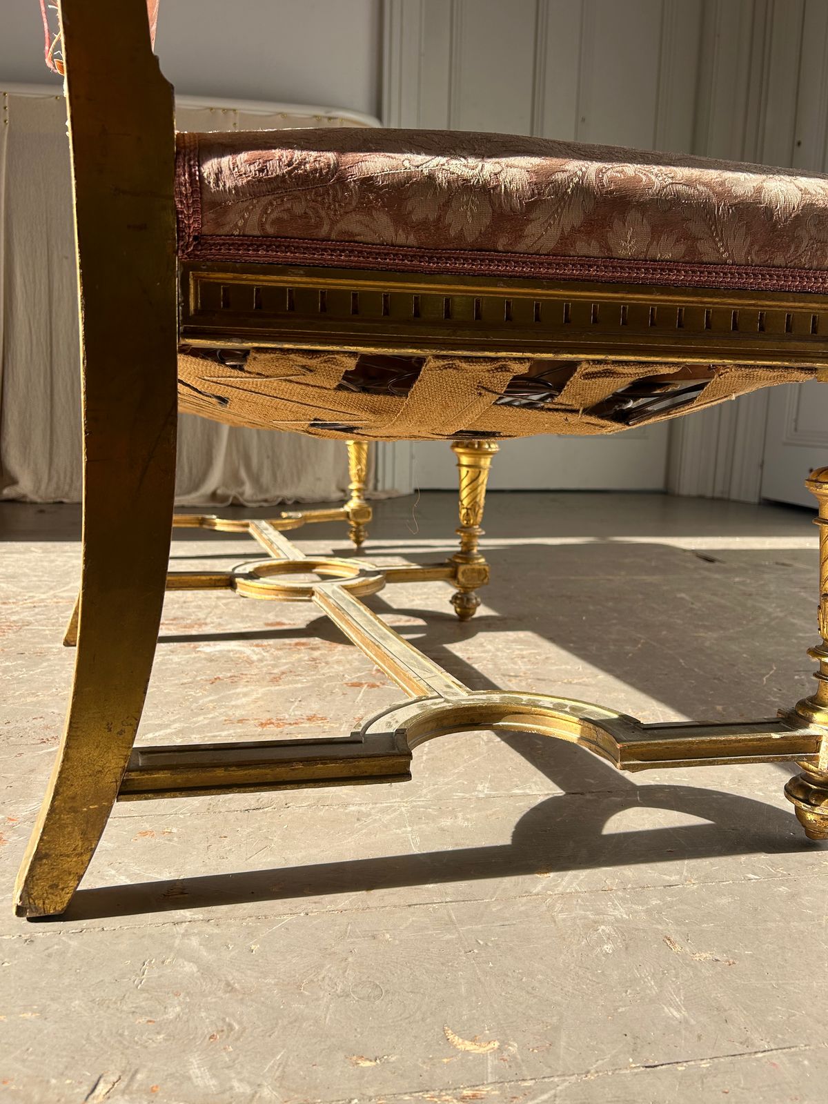 19th Century Carved Gilt Wood Hall Bench photo vintage