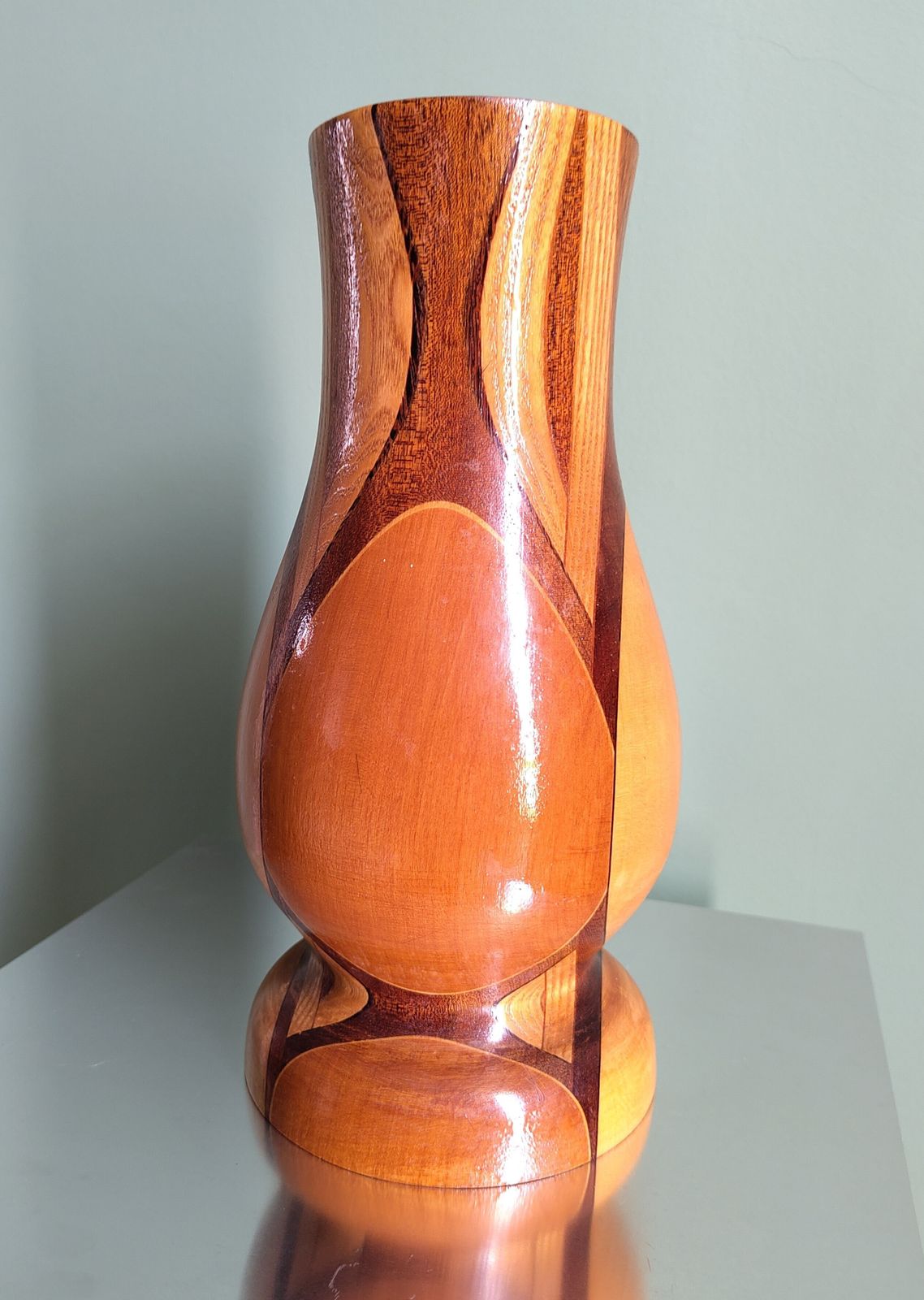 Mid‑Century Sculptural Turned Wood Vase, Northern Germany, C. 1960s–70s — Scandinavian Modern Influence — Large 30 Cm Design Object photo for sale