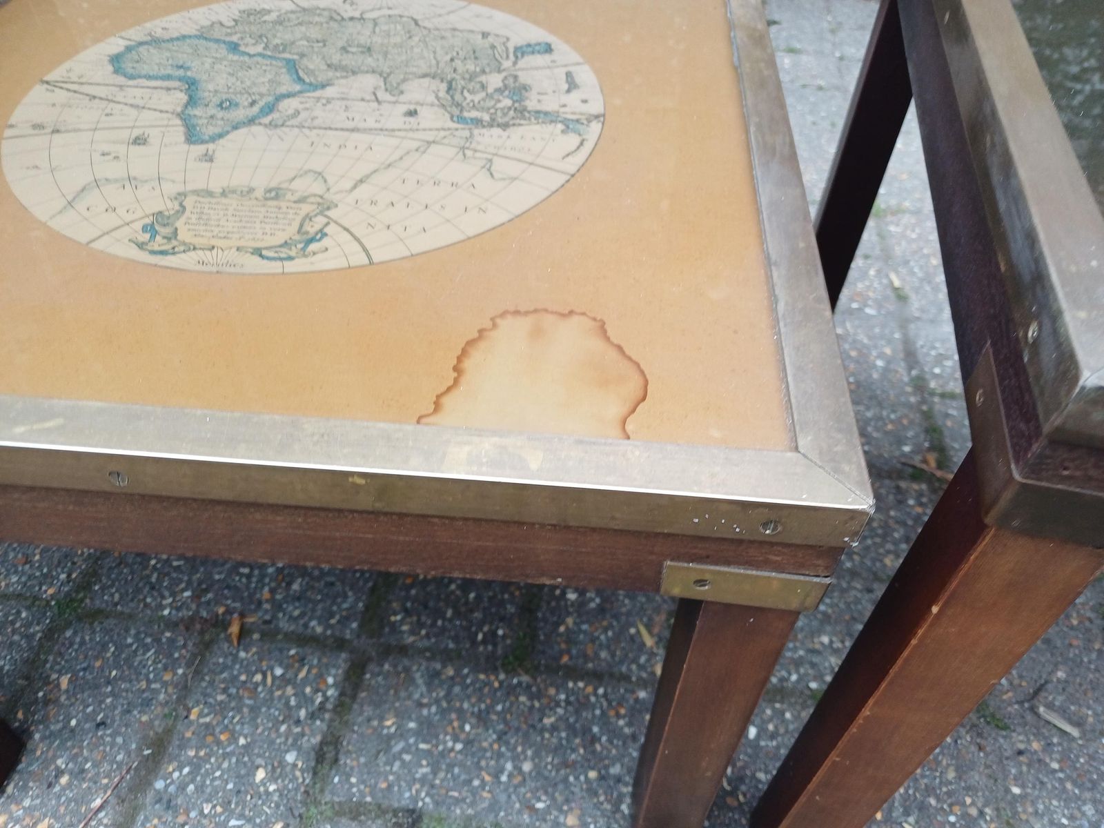 photo furniture Vintage 1980s Teak Brass Glass Nest Of 3 Map Tables Coffee Side Tables World Map Mid Century Style Retro Furniture