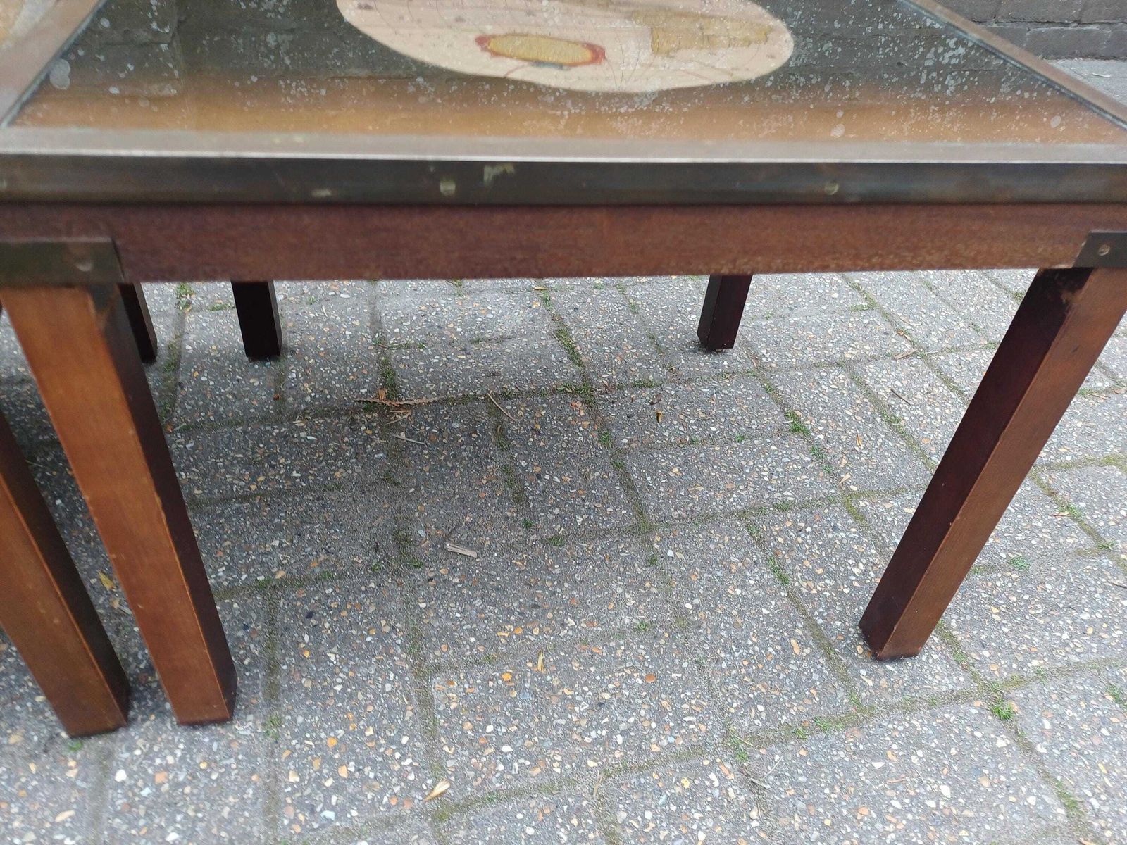 395.0 Vintage 1980s Teak Brass Glass Nest Of 3 Map Tables Coffee Side Tables World Map Mid Century Style Retro Furniture photo