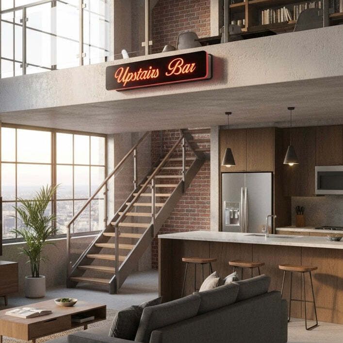 Illuminated Upstairs Bar Sign Led photo furniture