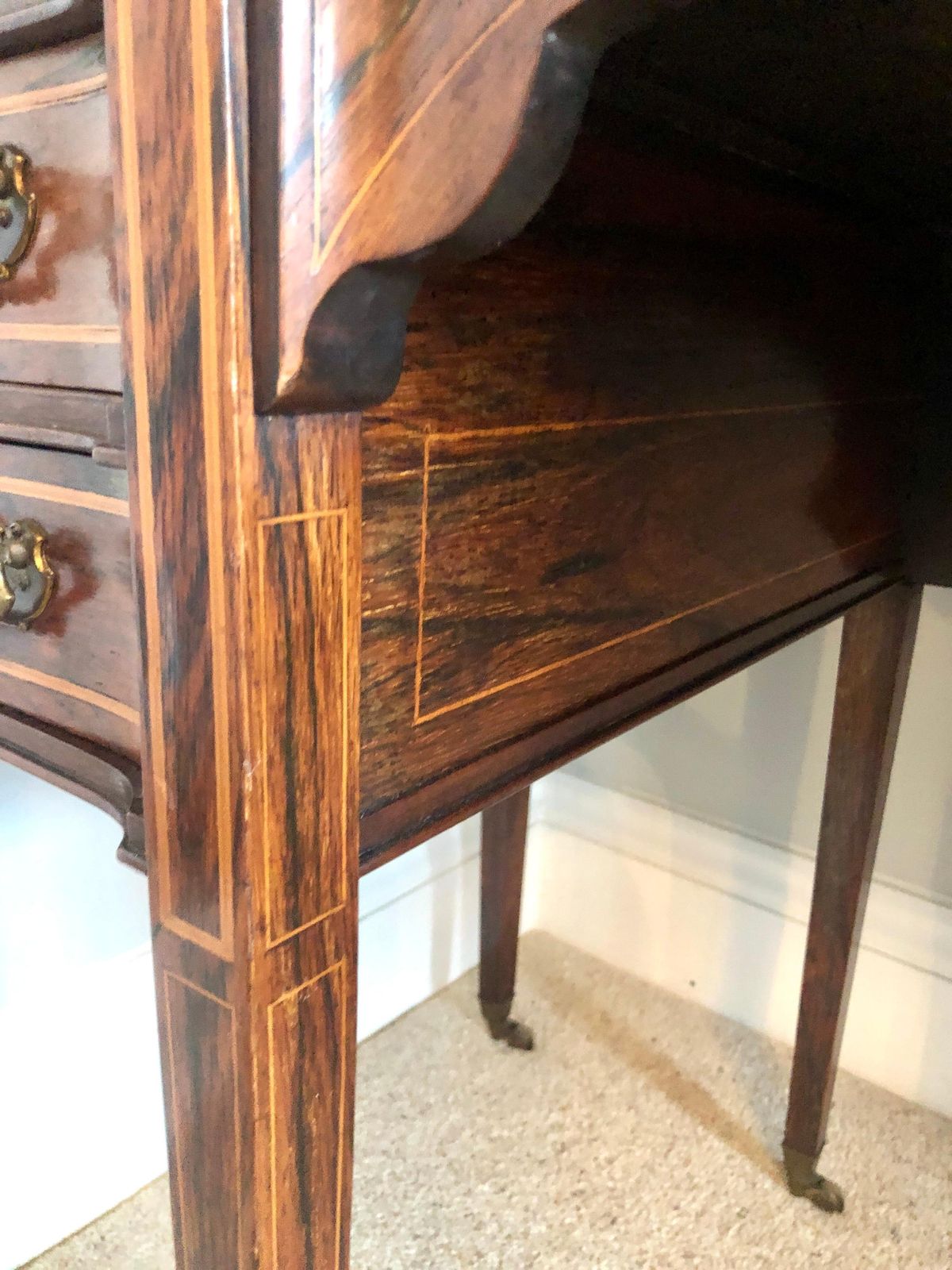 Fine Quality Antique Victorian Freestanding Maple & Co. Inlaid Writing Desk photo vinterior