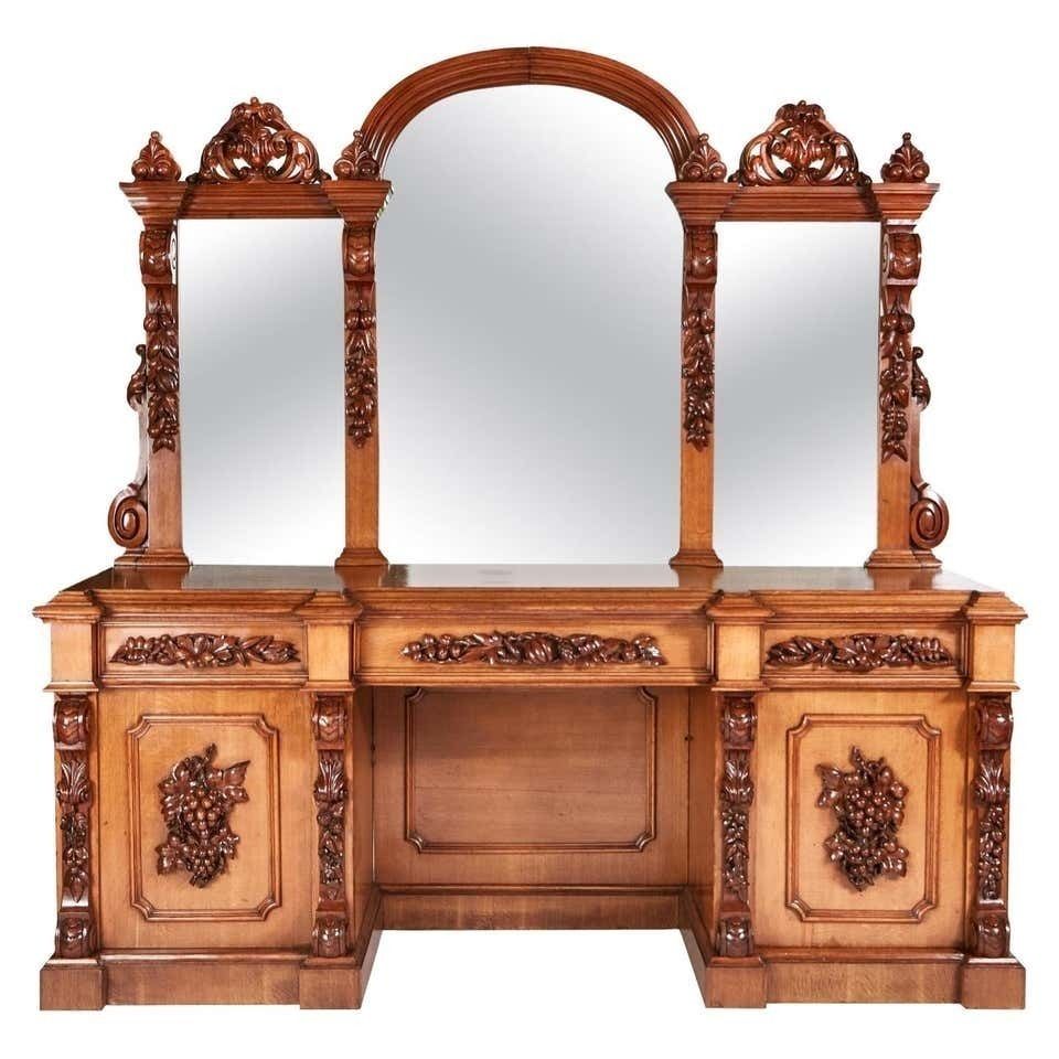 Magnificent Large 19th Century Victorian Antique Carved Oak Mirror Back Sideboar