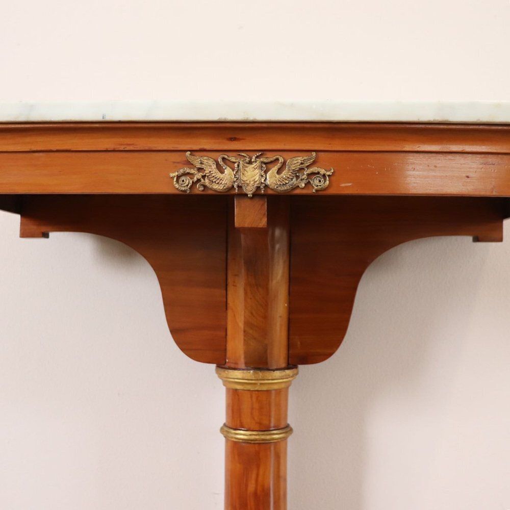 Antique Console Table In Cherrywood With Marble Top, Early 19th Century photo vintage