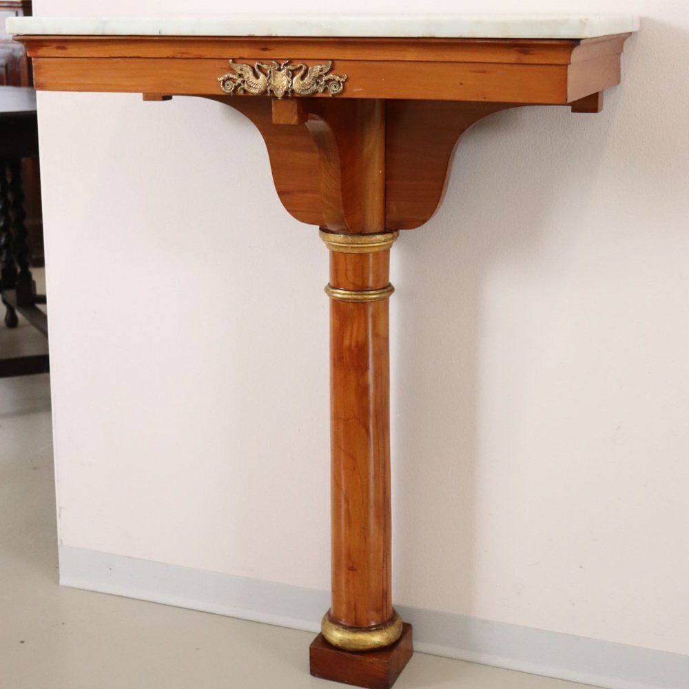 photo furniture Antique Console Table In Cherrywood With Marble Top, Early 19th Century