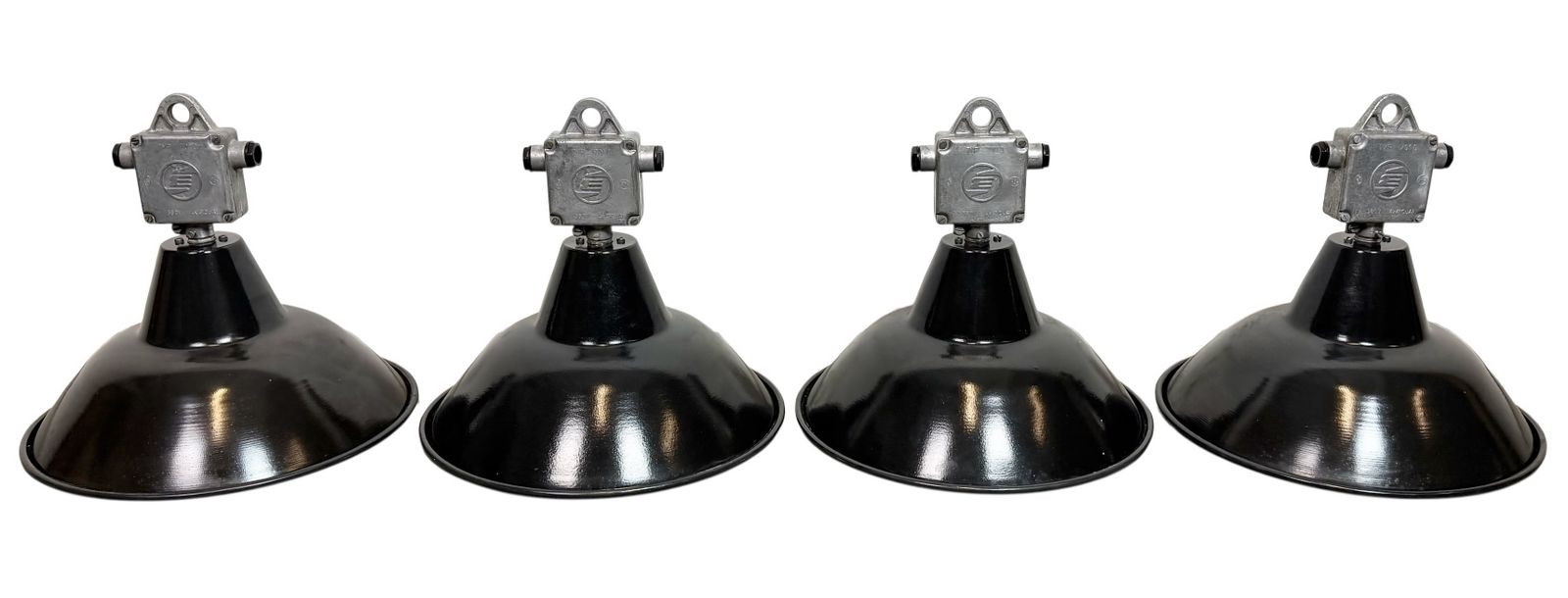 Set Of 4 Industrial Black Enamel Pendant Lamps From Elektrosvit, 1960s, 49x