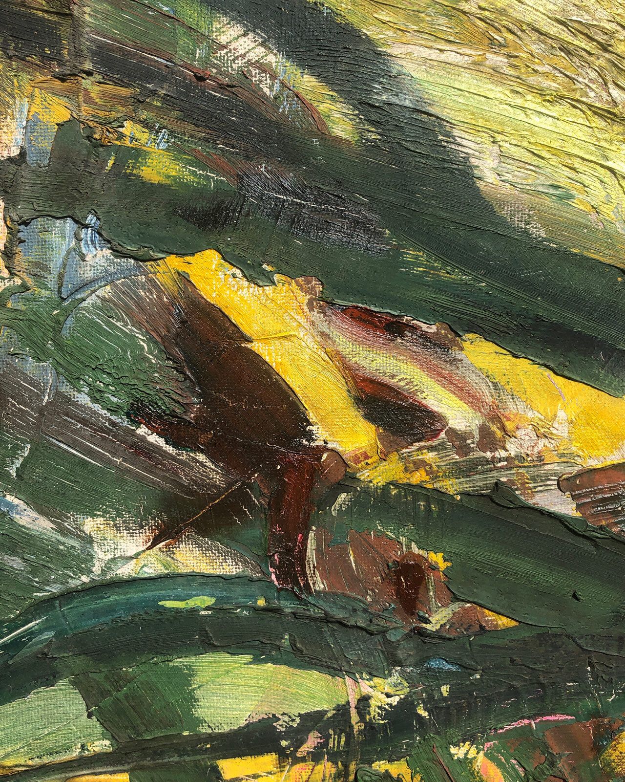 Large Intense Semi Abstract 1970s English Oil Painting photo furniture
