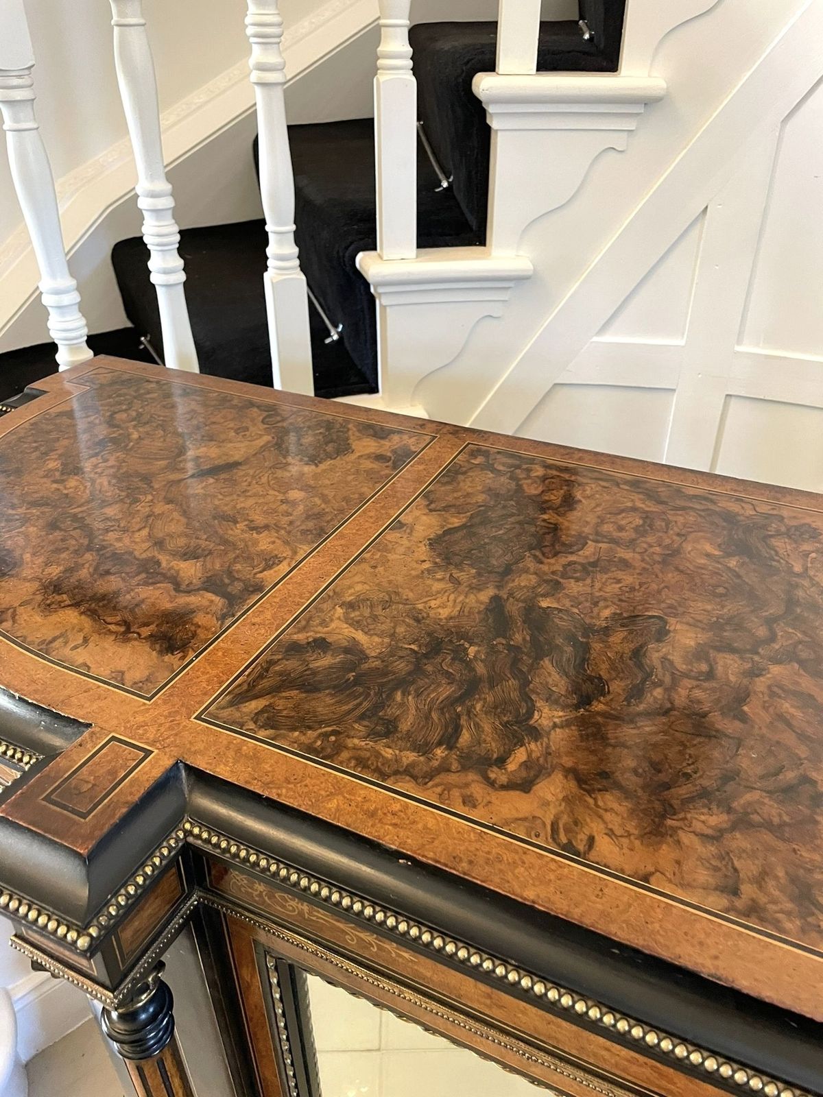 photo buy Superb Quality Large Antique Burr Walnut And Amboyna Inlaid Credenza
