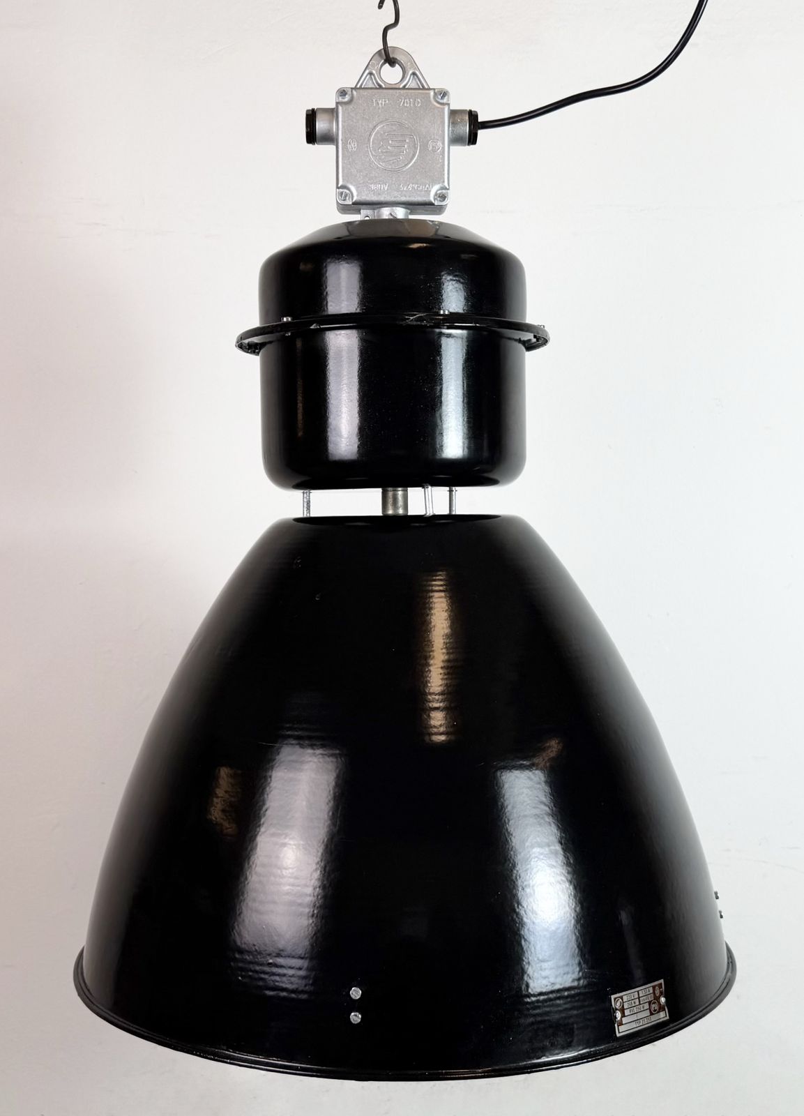 Large Black Industrial Factory Pendant Lamp From Elektrosvit, 1960s, 4x photo for sale