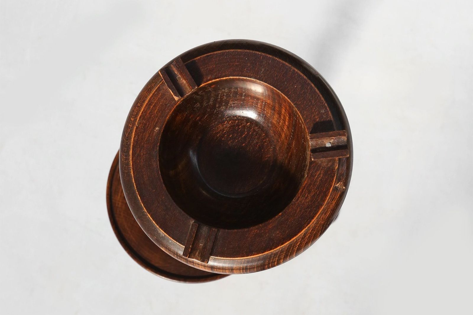 Art Deco Oak Ashtray On Hand Turned Base, France, 1930s photo for sale