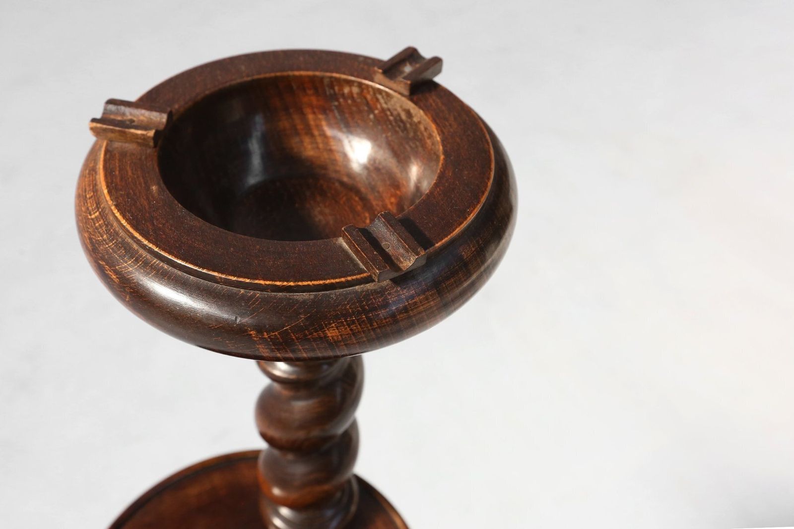Art Deco Oak Ashtray On Hand Turned Base, France, 1930s photo Home Decor