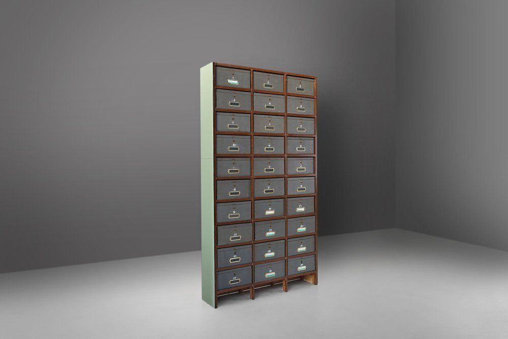 Industrial Filing Cabinet In Wood, Belgium, 1920s photo for sale
