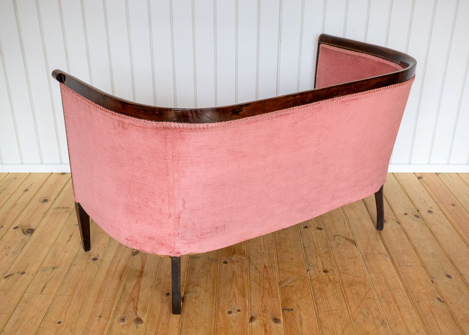 photo vinterior Edwardian Mahogany Settee Barrel Back Pink Inlaid Tub Antiqu.E Art Nouvea.U 1910 Two Seater Sofa