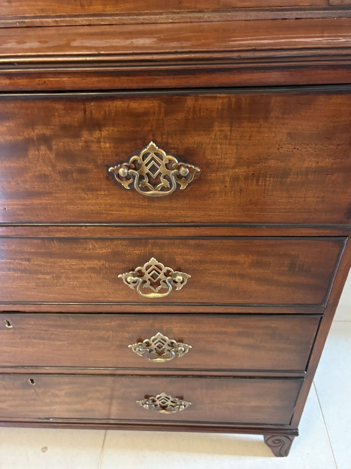 Antique Regency Figured Mahogany Secretaire Bookcase With Glazed Doors And Fitted Interior photo vintage