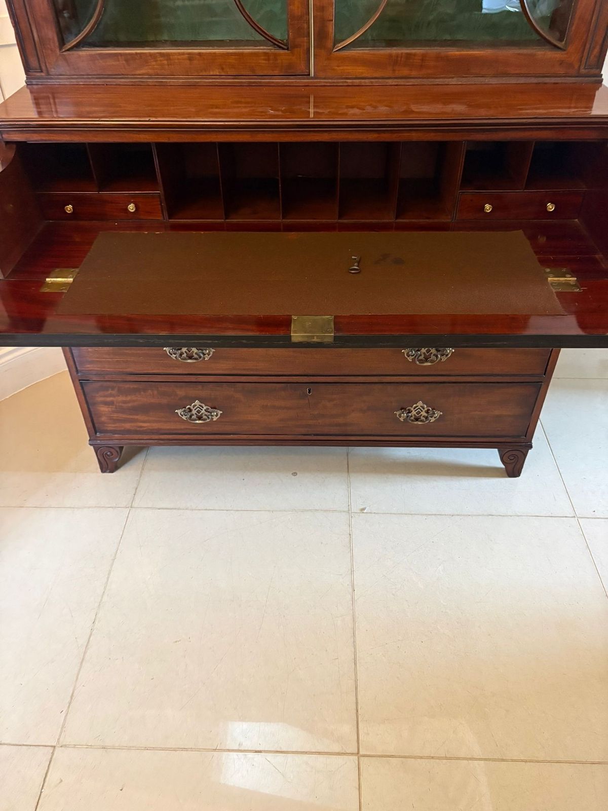 photo furniture Antique Regency Figured Mahogany Secretaire Bookcase With Glazed Doors And Fitted Interior