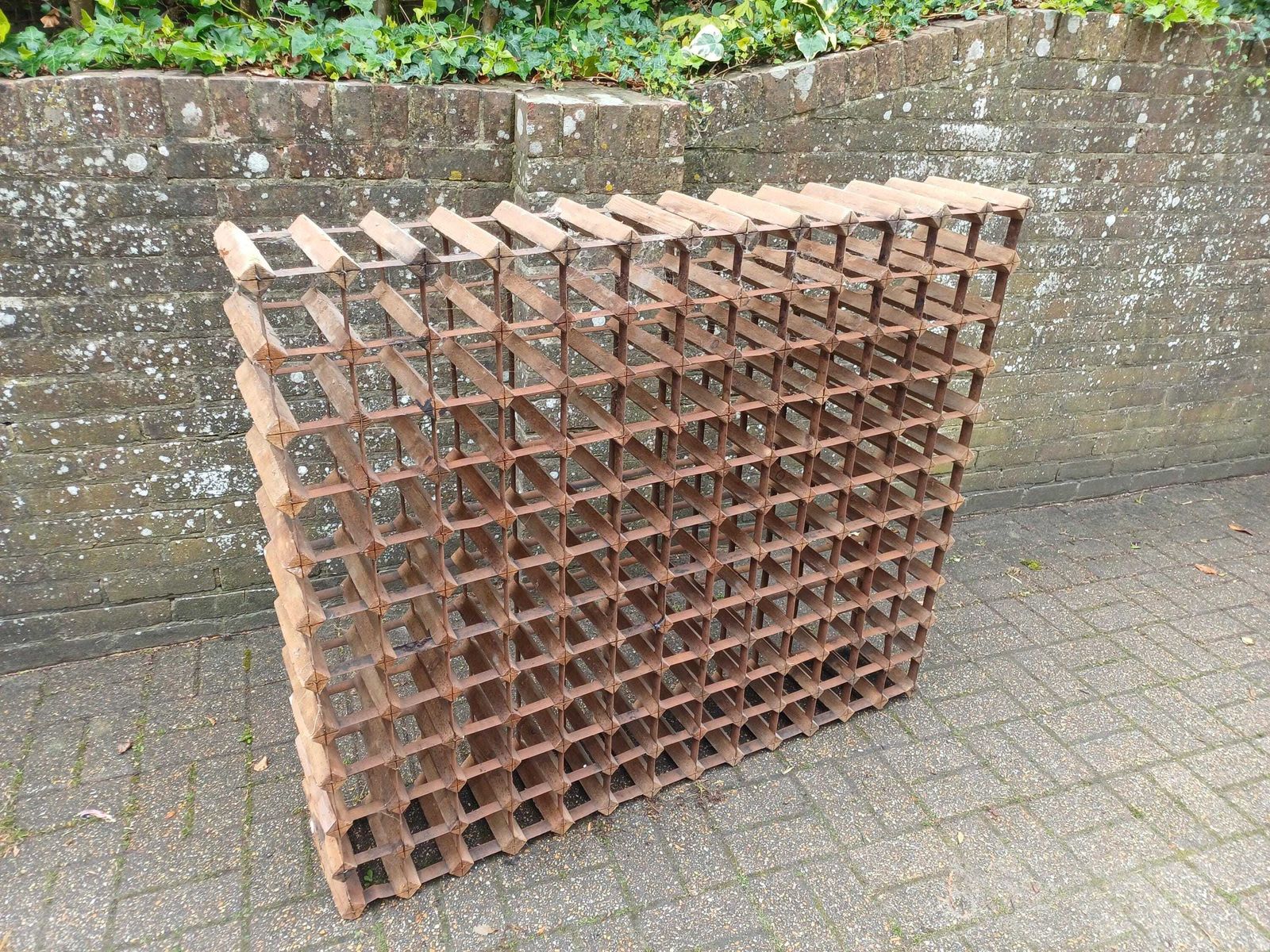 photo furniture Massive Vintage 1950s Wooden Wine Rack Pine Steel Bottle Storage Rustic Cellar Rack Large Modular Wine Holder Free Hand Delivery