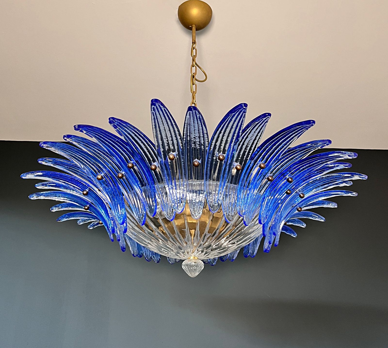 Murano Chandelier Original Palmette, Blue Glasses
