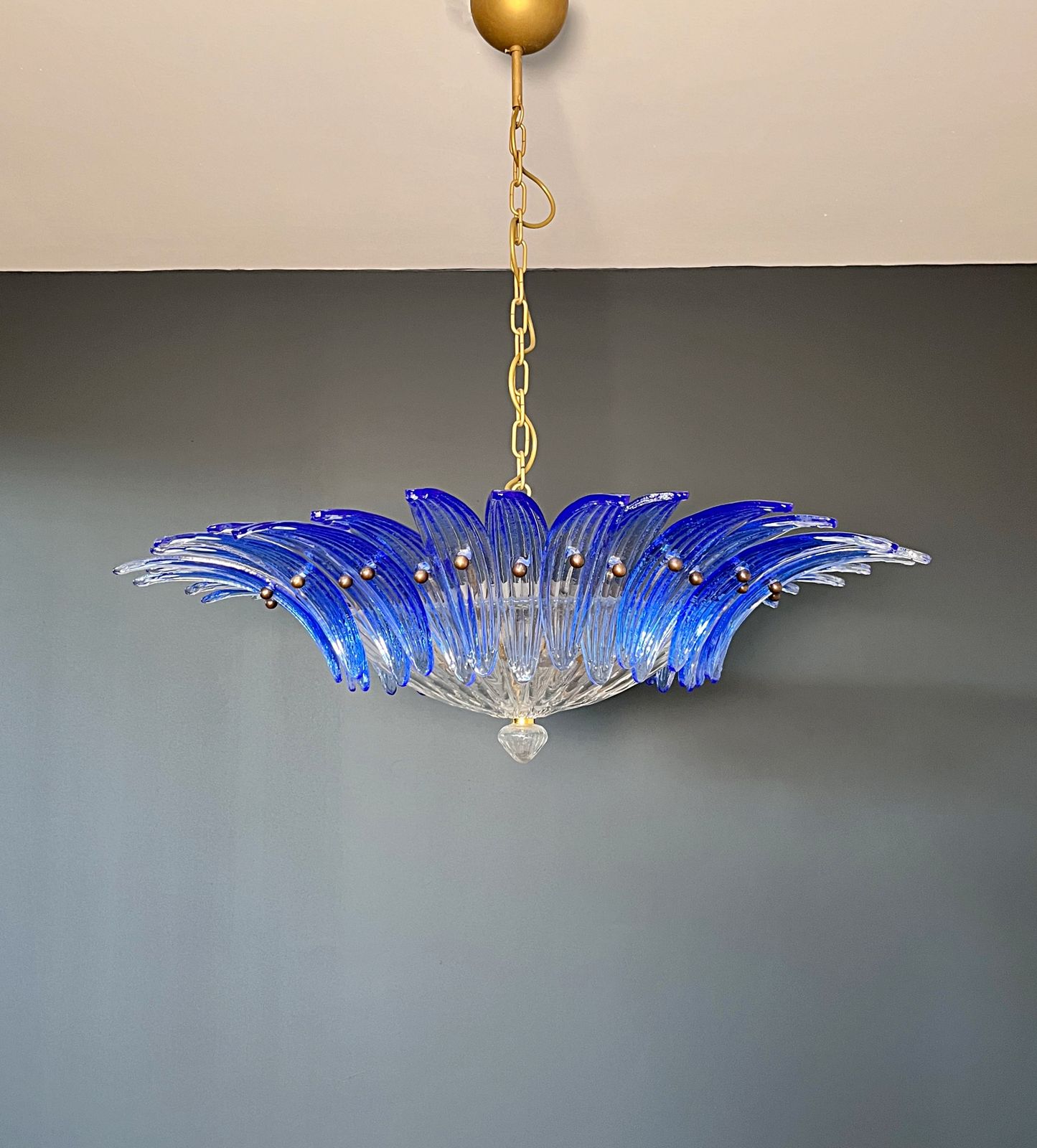 Murano Chandelier Original Palmette, Blue Glasses photo vintage