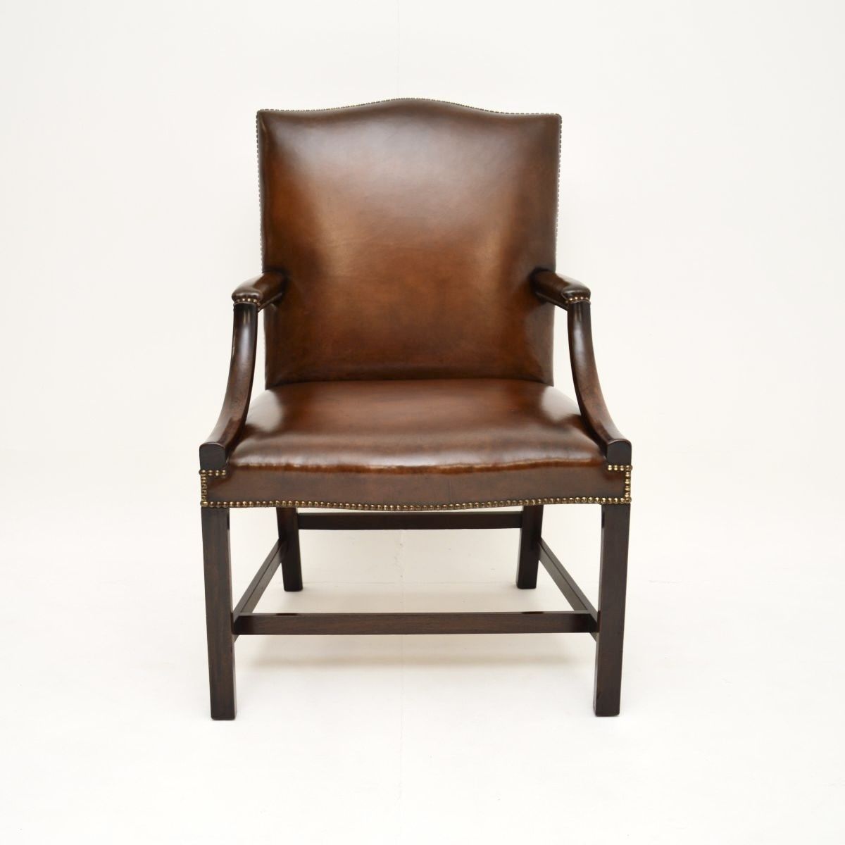 Antique Georgian Leather And Mahogany Gainsborough Armchair photo furniture