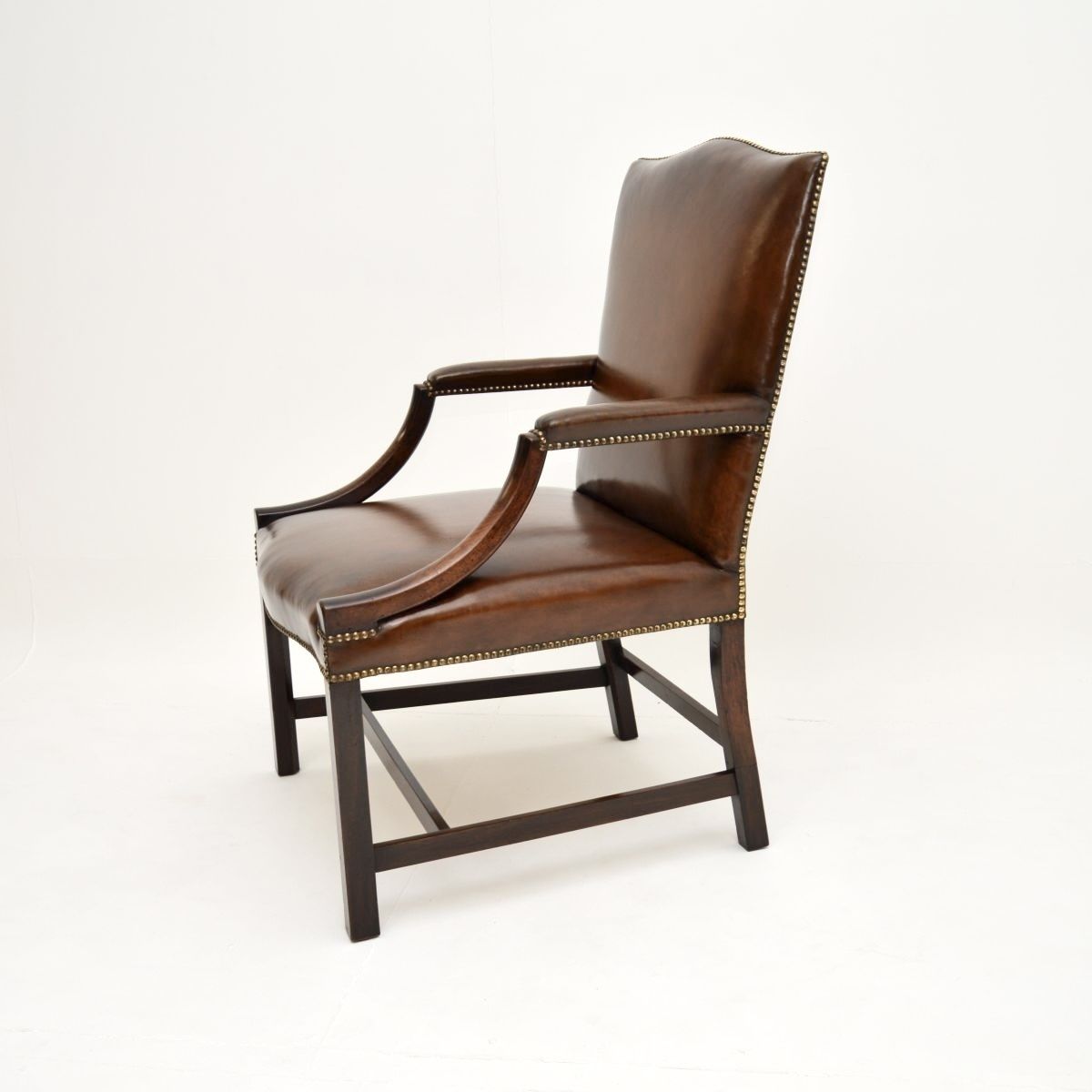 Antique Georgian Leather And Mahogany Gainsborough Armchair photo for sale